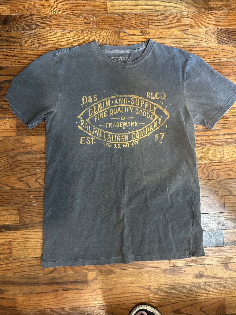 Denim & Supply Ralph Lauren Charcoal Short Sleeve Tee with Yellow Graphic